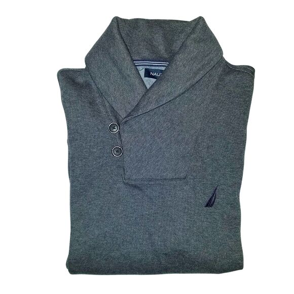 Nautica Sweater Men's Small Gray Pullover Cotton Shawl Collar - Picture 3 of 5